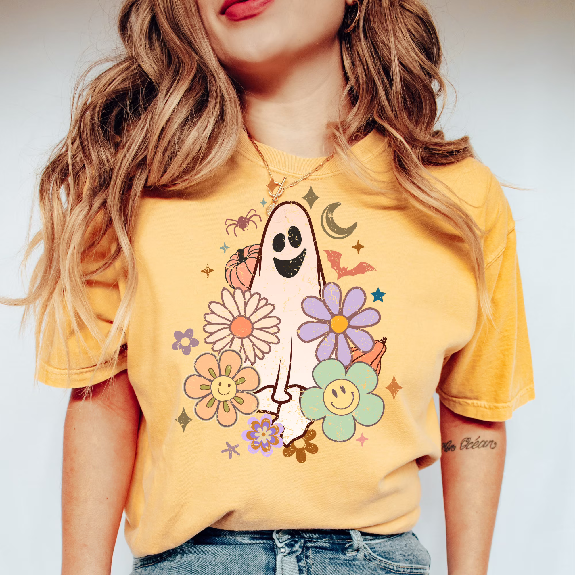 Floral Ghost Retro Comfort Colors Tshirt, Shirt, Halloween Crewneck, Party Shirt
