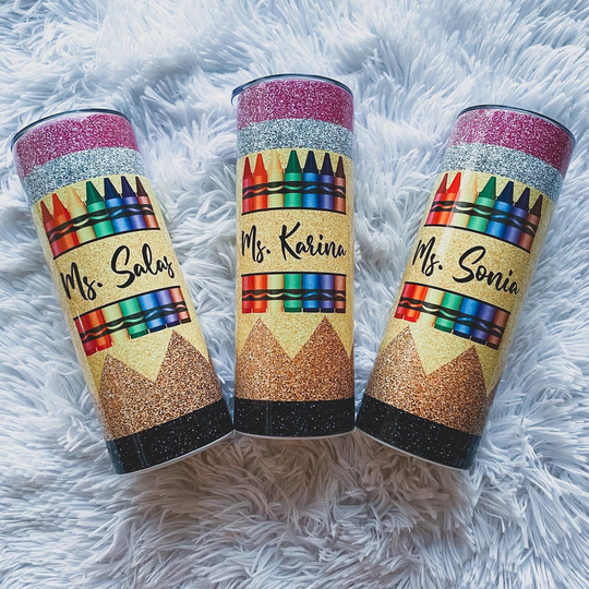 Teacher Glitter Pencil Skinny Tumbler