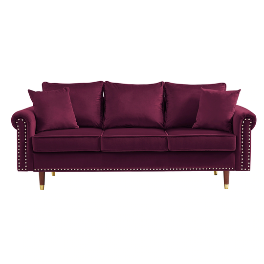 Chesterfield Design Velvet Upholstered Sofa Couch Modern 3 Seater Rolled Arms Sofa with Nailhead Trim