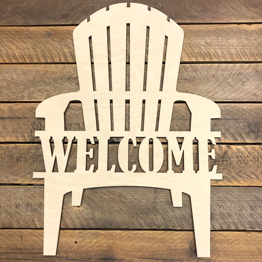 Unfinished Adirondack Chair Welcome Sign - Beach Door Hanger Wooden Summer Wreath