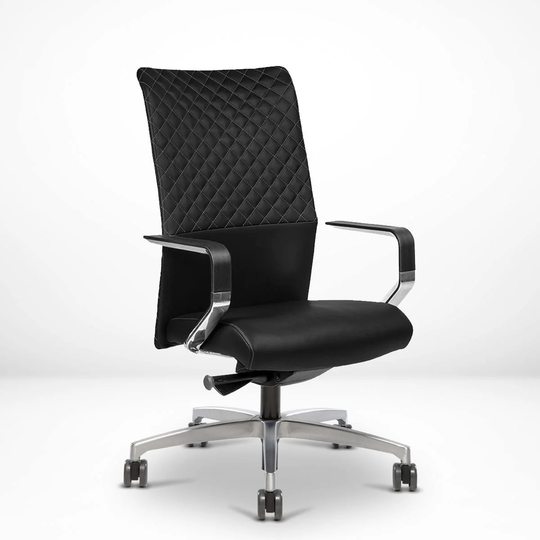 Via Seating Proform Office Chair, Ergonomic, Diamond Hand-Stitched, Faux Leather and Polished Aluminum Frame