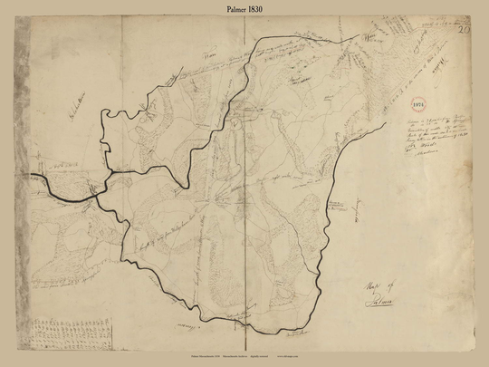 Palmer 1830 Town Plan - Old Roads Map Reprint Restored Massachusetts Archives Ma
