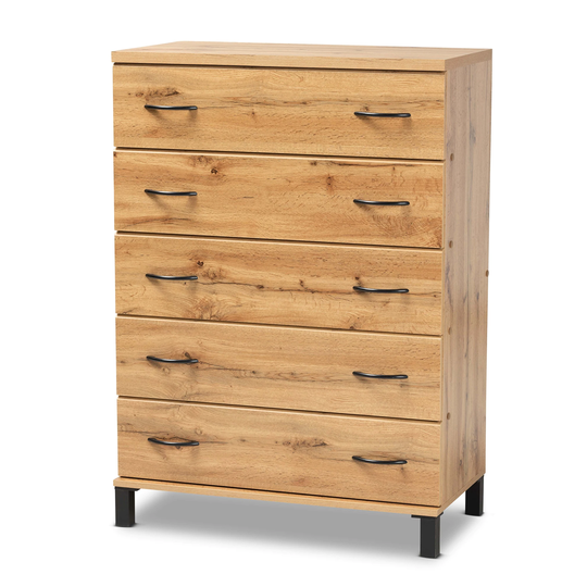 Maison Modern Oak Brown Finished Wood 5-Drawer Storage Chest