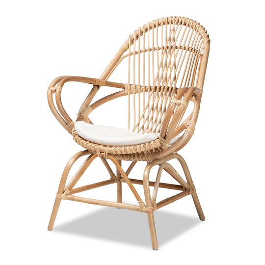 Jayden Bohemian Upholstered Rattan Accent Chair-Natural Brown/White