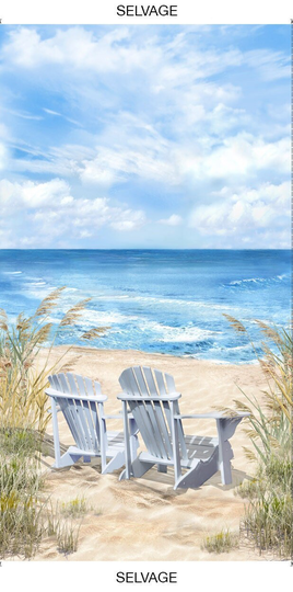 Chairs At The Beach Cotton Fabric Panel 23" X 44", Timeless Treasures Fabric, Ocean Beach Summer Fabric