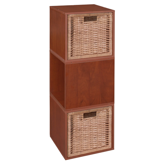 Noble Connect Storage Set - 3 Cubes and 2 Wicker Baskets- Cherry/Natural