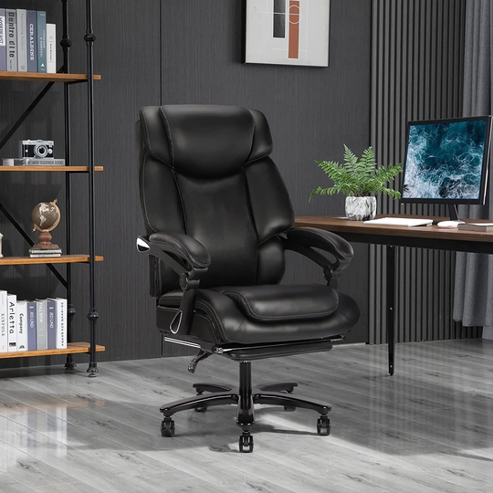 Double Padded Office Chair with Lumbar Support and Adjustable Footrest
