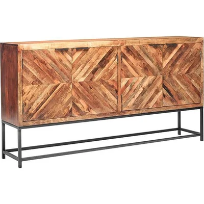80 Inch Reclaimed Wood Rustic 4 Doors Credenza Sideboard On Stand