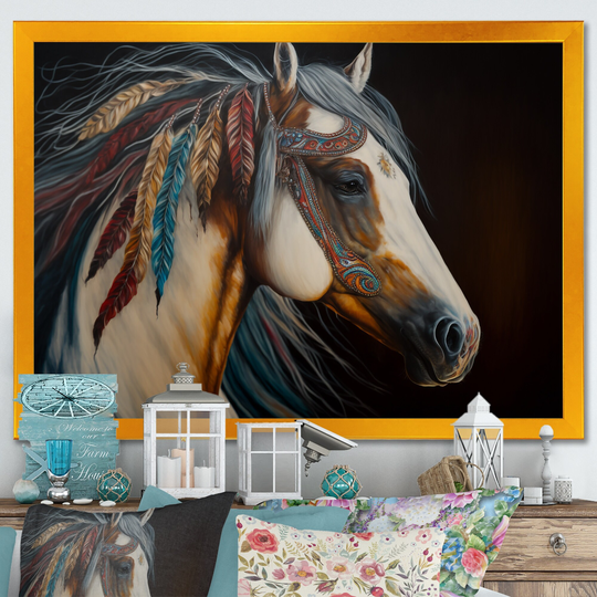 Designart 'Colorful Native American Horse III' Modern Framed Art Print