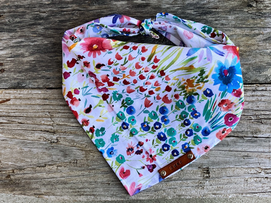 Bandana Dog, Garden Flowers, Personalized Leather Name Tag Bandana, Pet Accessories, Dog Gifts For Camp Lovers, New Puppy