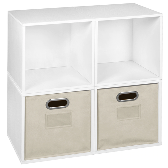Noble Connect Storage Set - 4 Cubes and 2 Canvas Bins- White Wood Grain/Natural