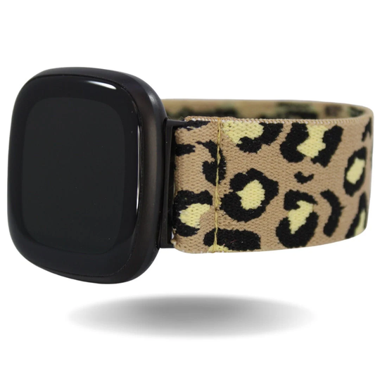Elastic Fitbit Sense/Versa 3 Watch Band | Fits & Tan Brown Leopard Handmade in USA Comfy Stretchy Custom