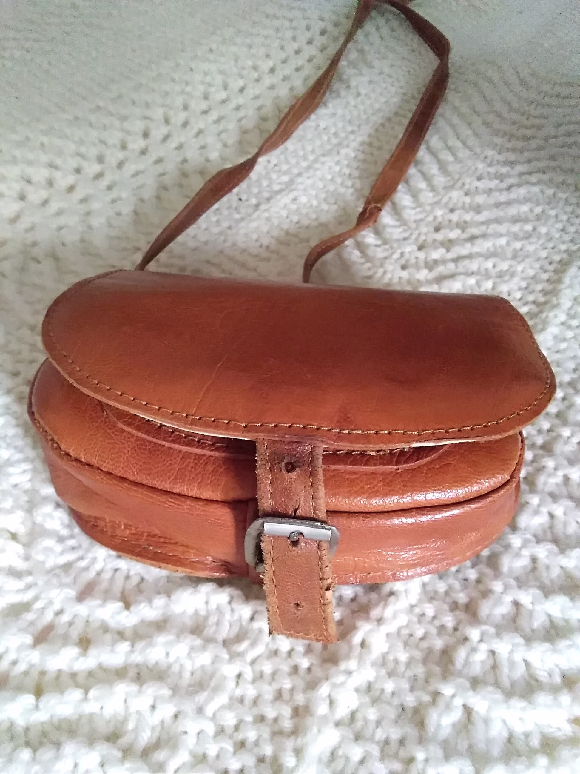 80S Very Small Purse Folk Rustic Style Minimalist Real Leather Little Mini Crossbody Bag Brown Camel