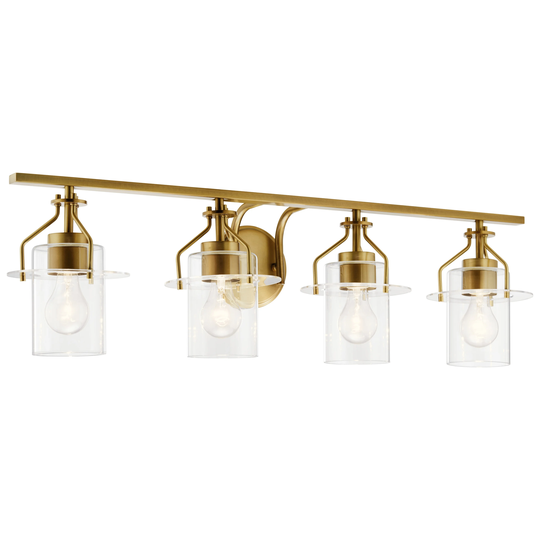 Kichler Lighting Everett 34.25 in. 4-Light Natural Brass Vanity Light with Clear Glass