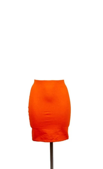 Vintage 80S Bohemian High Waisted Clubwear Going-Out Bright Basic Orange Stretch Pencil Skirt | Size Extra Small