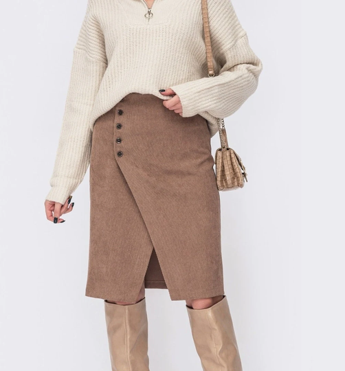 Beige Pencil Skirt For Women - Knee Office Corduroy Secretary Classic Beige Cotton