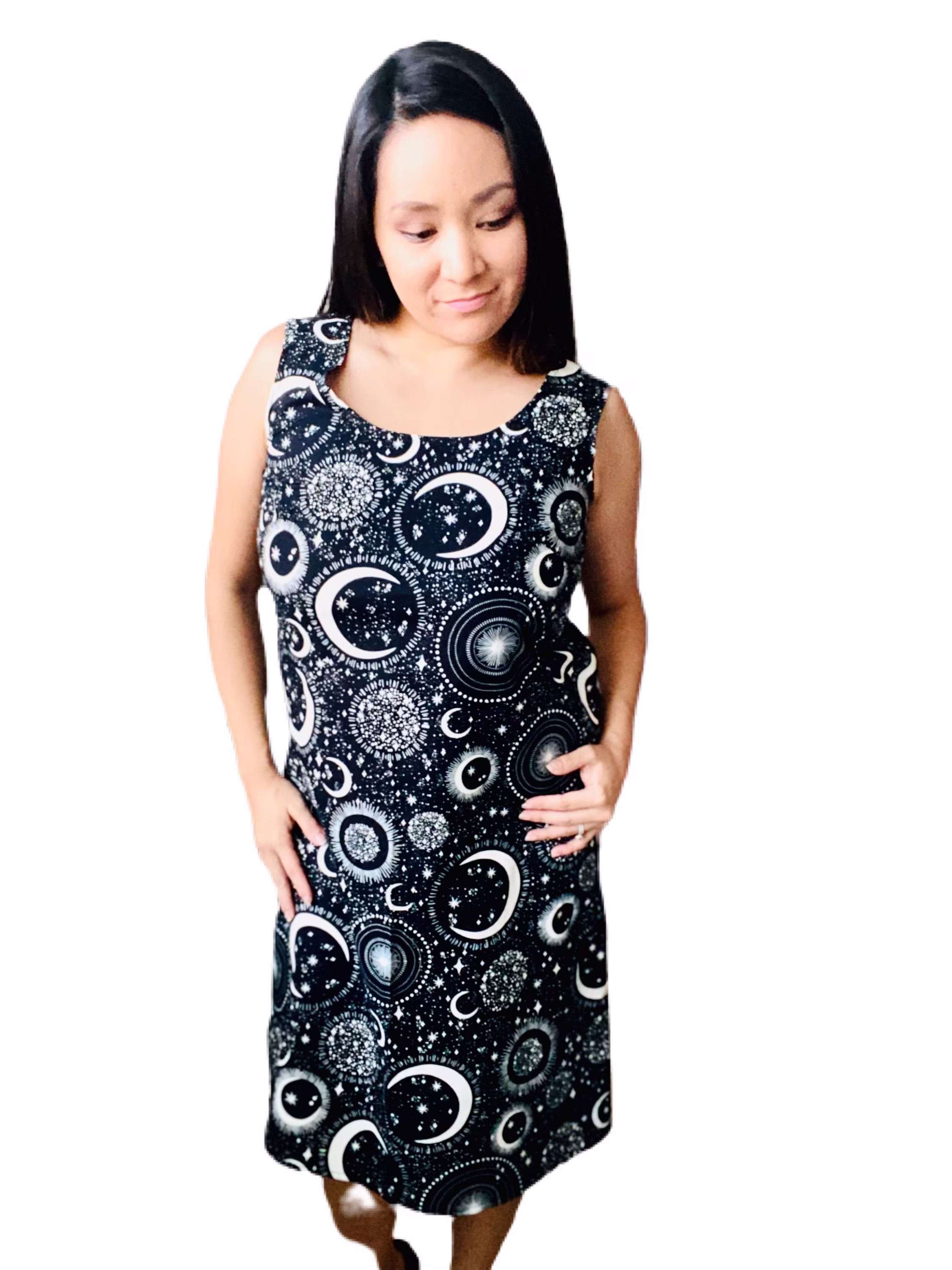 Crescent Moon & Stars Pencil Style Dress | Glow in The Dark