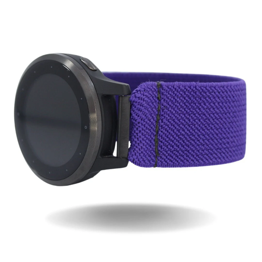 Elastic Watch Band For Garmin Vivoactive 4S - Solid Purple With 18mm Specialty Adapters | Handmade Stretchy Strap