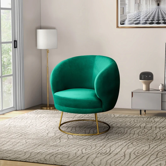EYIW Barrel Chair wtih gold plated metal base and soft velvet fabric material for living room