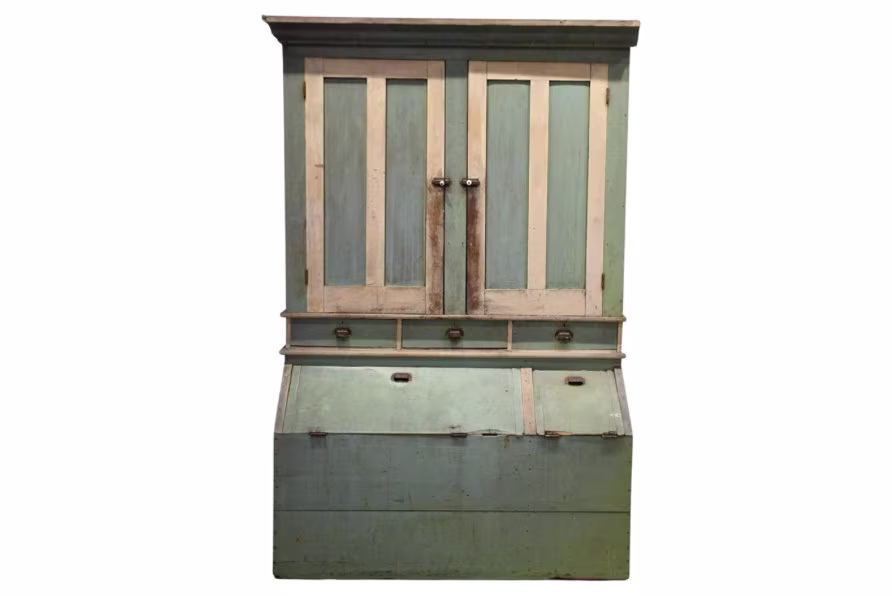 Large Antique American Country General Store Cabinet With Bins, Early 19Th Century Pennsylvania Painted Merchantile Cupboard