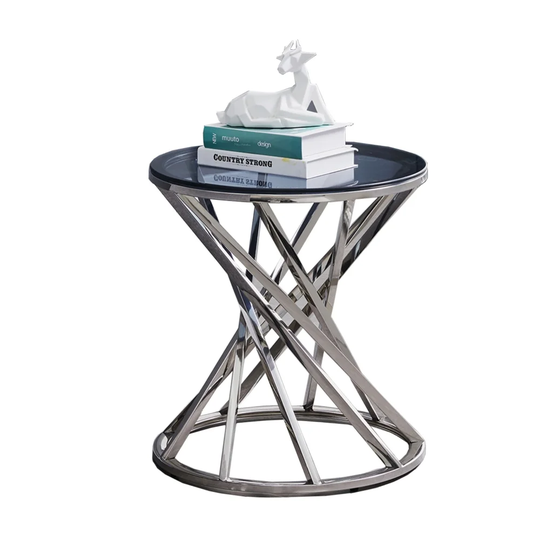 Set of 1 Round Glass Top Side Table for Living Room