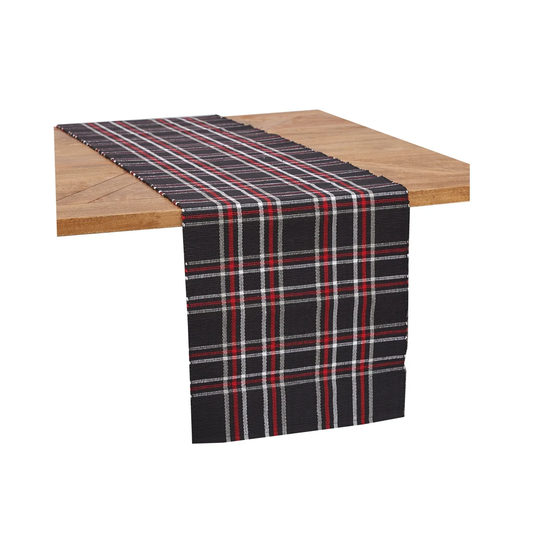 Poinsettia Plaid Woven Table Runner