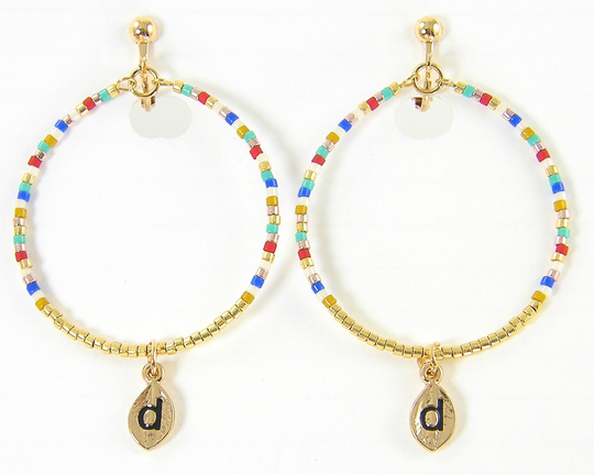 Personalized Colorful Boho Hoop Clip On Earrings, Multi-Color Beaded Seed Bead Circle Lightweight Earring |Ec2-36
