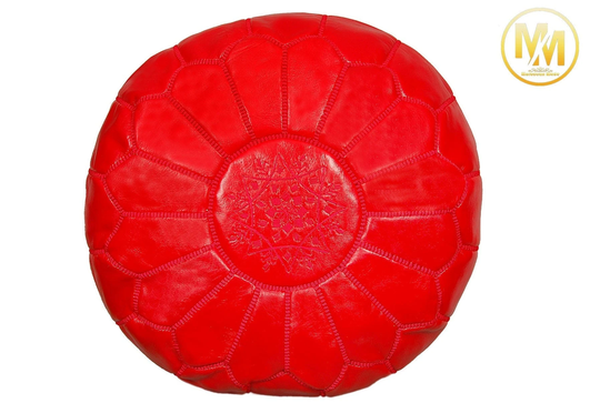 Moroccan Leather Pouffe, Red Living Room Pouf, Footstool, Pouffe, Handmade Pouf, Chairs Ottomans