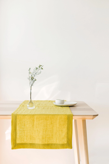 Chartreuse Yellow Linen Table Runner, Various Colors Natural Runners, Stonewashed Soft Runner