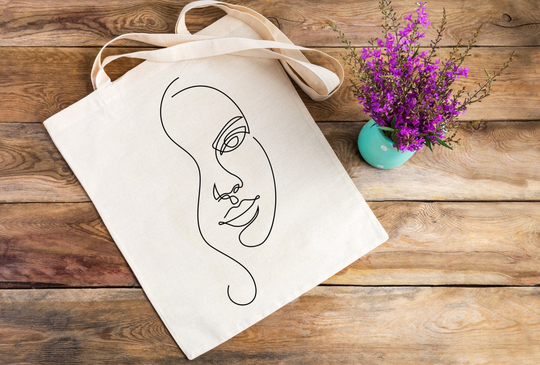 Aesthetic Canvas Tote Bag, Cute Tote Bag, Female Line Art Bag, Reusable Grocery Shoulder Sustainable Tote