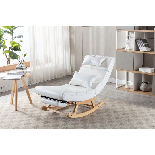 Modern Comfortable Upholstered Rocking Chair Living Room Chair, Solid Wood Lounge Chair with High Backrest and Foldable footrest