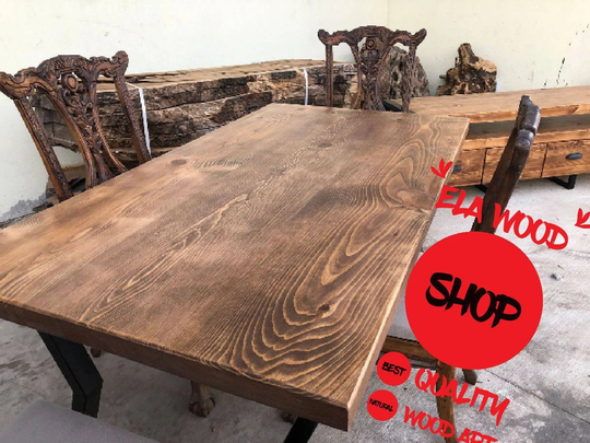 Dining Wood Table, Wooden Kitchen Smooth Edge Walnut Meeting Office