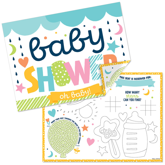 Colorful Baby Shower - Paper Gender Neutral Party Coloring Sheets Activity Placemats Set Of 16