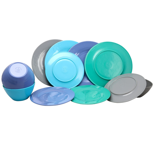 Gibson Burst 12 Piece Dinnerware Set in Cool Colors