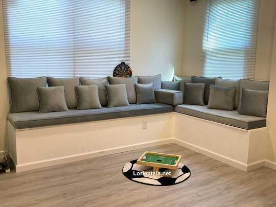L Shaped Velvet Gray Floor Seating Sofa Arabic Living Room Oriental Moroccan Home Decor Hookah Couch Bench Pads Palette Sectional Cuchions