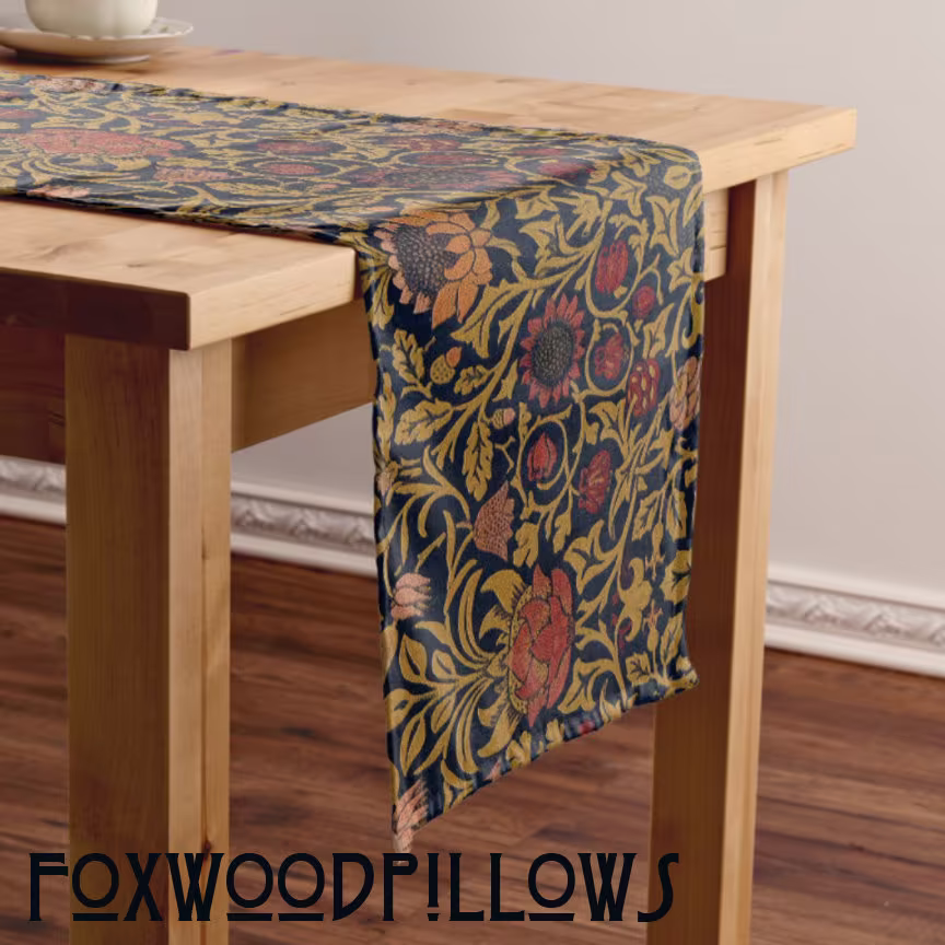 William Morris Table Setting, Violet, Columbine, Elegant Runner, Traditional Dinning Room, Placemat, Napkins, Fall Décor