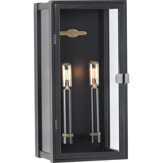 Stature Collection 2-Light Oil Rubbed Bronze Clear Glass Transitional Outdoor Medium Wall Lantern Light - 8 in x 5.87 in x 16 in