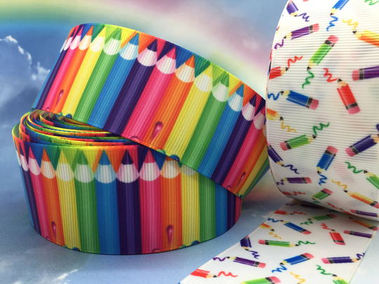 Colored Pencil Grosgrain Ribbon 1 1/2" 38mm, Rainbow Ribbon, Back To School, Sold By The Yard