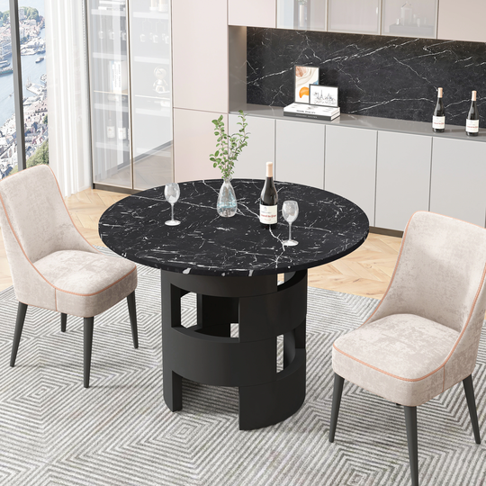 42.12" Modern Round Dining Table with Printed Marble Table Top for Dining Room, Kitchen, Living Room, Chairs Not Included