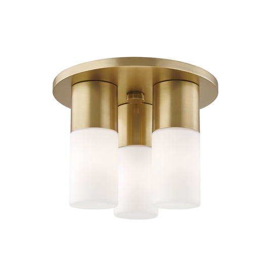 Mitzi by Hudson Valley Lola 3-light Aged Brass Flush Mount, Opal Matte Glass