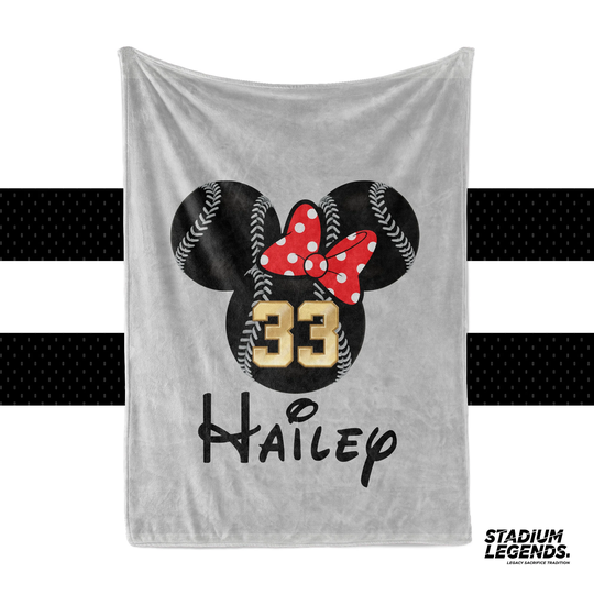 Softball Minnie Or Mickey Shape, Personalized Blanket Soft Plush & Perfect For Birthdays Team Blankets