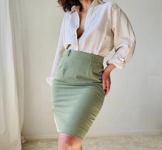 Vintage Wool Green Mini Pencil Skirt, Office Skirt