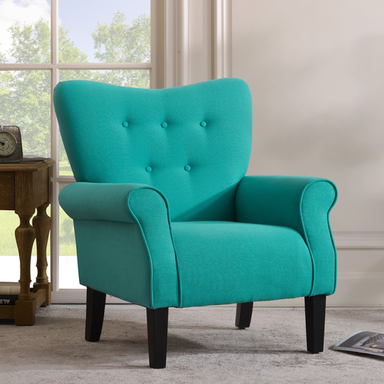 Wing Back Accent Chair Roll Arm Living Room Cushion with Wooden Legs