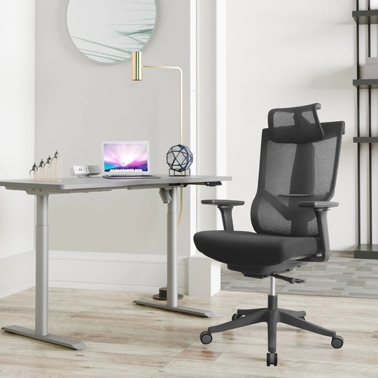 Excustive office chair with headrest and 2D armrest, chase back function with 7 gears adjustment in Black