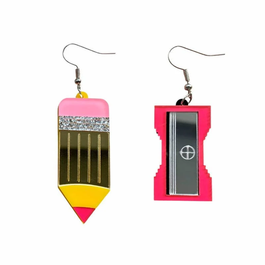 Cute Teacher Educator Earrings Pencil & Sharpener