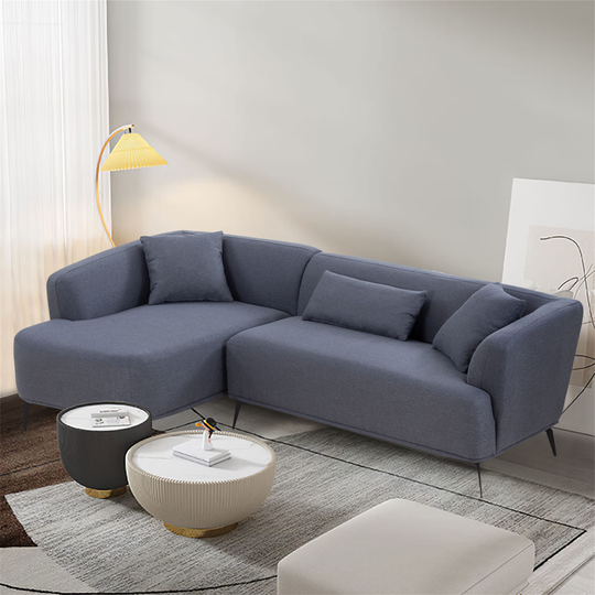L shape Sectional Sofa Couch with Chaise Lounge, Metal Legs,Dark Grey