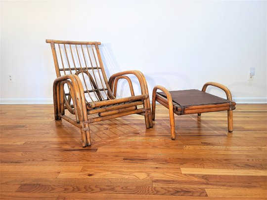 Mid Century Rattan Lounge Chair & Ottoman