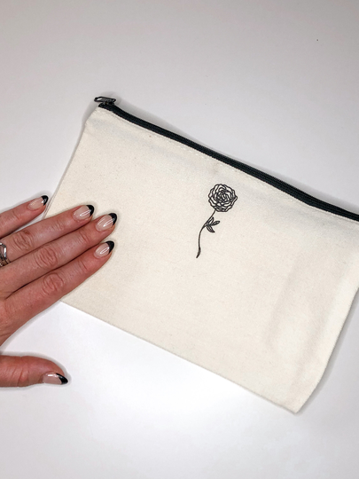 Small Makeup Bag, Personalized With Single Birth Flower, Birthday Month, Pen Or Pencil Case, Custom Canvas Pouch, School Supplies, Craft Bag