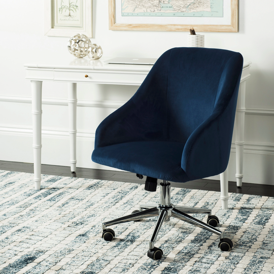 SAFAVIEH Adrienne Velvet Chrome Leg Swivel Office Chair - 24" x 21.6" x 34.5"