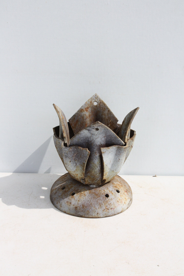 Antique Cast Iron Metal Ceiling Light Fixture Flush Mount Single Bulb Canopy Collar Tulip Petal Style Architecture Salvage Restoration
